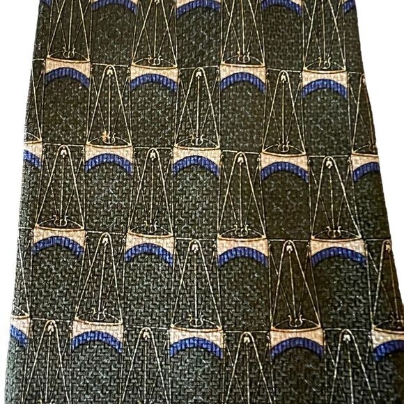 Vintage Metropolitan Museum of Art Silk Tie Green Blue Cream - Picture 3 of 4